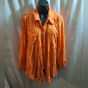 Womans Orange Button-down